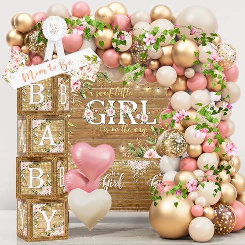 Babyparty-Dekoration für Mädchen, rosa Roségold, Babyparty-Partyzubehör, florales Geschlechtsoffenbarung, Party-Dekoration, Baby-Boxen, Schärpe für werdende Mütter und werdende Papa, rosa Babyparty-Dekoration für Mädchen, rosa Roségold, Babyparty-Partyzubehör, florales Geschlechtsoffenbarung, Party-Dekoration, Baby-Boxen, Schärpe für werdende Mütter und werdende Papa, rosa von HYCSANBAO