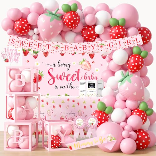 Erdbeer-Babyparty-Dekorationen, A Berry Sweet Baby Is On The Way Partyzubehör, It's a Girl Gender Reveal, Hintergrund Ballon Bogen Box Mom to Be Schärpe Dad to Be Pin Tischdecken Kuchen Topper Erdbeer-Babyparty-Dekorationen, A Berry Sweet Baby Is On The Way Partyzubehör, It's a Girl Gender Reveal, Hintergrund Ballon Bogen Box Mom to Be Schärpe Dad to Be Pin Tischdecken Kuchen Topper von HYCSANBAO