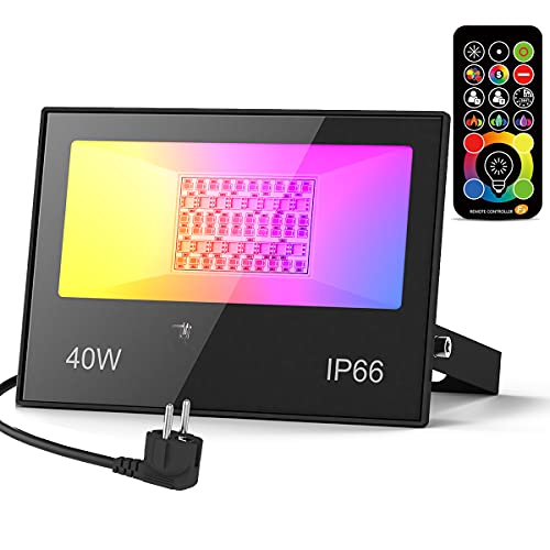 LED Strahler RGB 40W Fluter LED Außen Mit Fernbedienung, 120 Farben 5 Modi Farbwechsel Flutlicht, 4000LM Kaltweiß IP66 Wasserdicht Aussenstrahler für Garten, Hinterhof, Garage, Flur LED Strahler RGB 40W Fluter LED Außen Mit Fernbedienung, 120 Farben 5 Modi Farbwechsel Flutlicht, 4000LM Kaltweiß IP66 Wasserdicht Aussenstrahler für Garten, Hinterhof, Garage, Flur von HYDONG