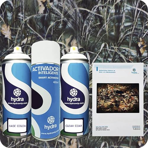 STARTER Wassertransferdruck Set Hydro Dipping Kit: Aktivator 400 ml + Hintergrundfarbe + Lack + Grundlegende Bedienungsanleitung + Wassertransferdruck Folie Breite: 100cm. Länge: 100cm (HCA-072) von HYDRA WATER TRANSFER PRINTING