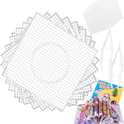 12 transparente quadratische Platten, Perlenset, 14,5 x 14,5 cm, 2 Pinzetten, Bügelpapier, Buch Hama 90 Muster, transparent, miteinander verbindbare Platte von HYDROGELIX
