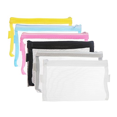 hyfan Reißverschluss Datei Umschlag Ordner Tasche Atmungsaktiv Transparent Mesh-Tasche Dokument Papier Aufbewahrungstasche für Büro Schule (PVC, 6 Farben, 3 Größen, 6 Stück) von HYFAN