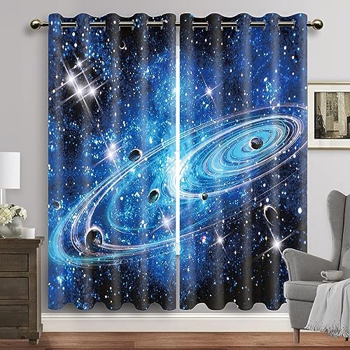 HYFBH Lila Galaxie-Fenstervorhänge, Weltraum-Planet, Ösen-Verdunklungsvorhang, Universum, Sterne, Vorhänge für Schlafzimmer, Sternenwald-Vorhänge BxH/2x100x150cm verdunkelungsvorhang von HYFBH