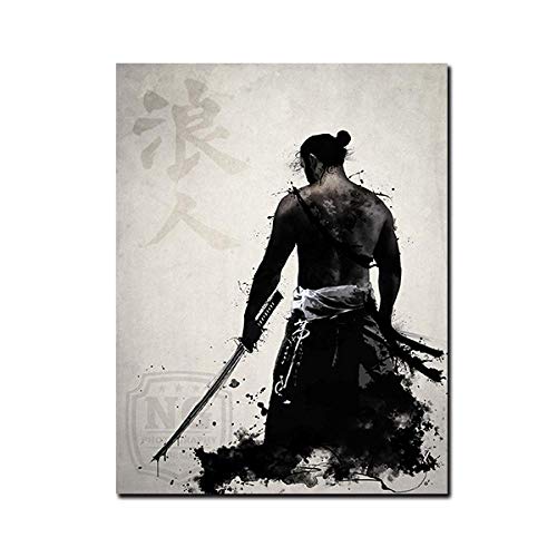 Leinwand Kunstdruck Samurai Japan Wandkunst Leinwand Malerei Poster und Drucke Wandbilder für Wohnzimmer Dekor Kunstwerk 20"x28" (50x70cm) Ungerahmt von HYFBH