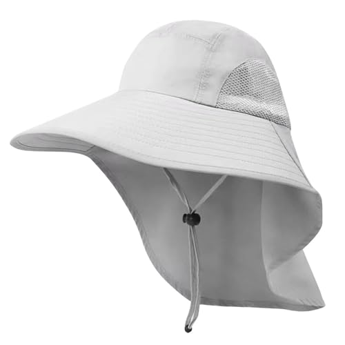 Fischerhut Sommer Sonnenhut mit großer Krempe for Männer und Frauen, atmungsaktive Angelkappen, Sonnenschutz, UV-Schutz, Netzstoff, Fischerhut, Wandern, Outdoor, Strandkappe Für Angler(Light Grey) von HYFEUOKF