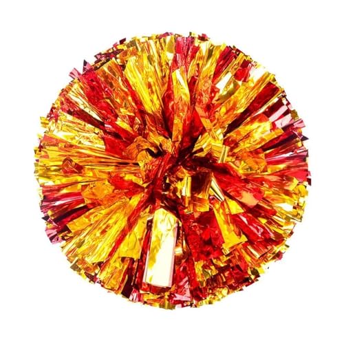HYFEUOKF Cheerleader Bommel 10 Stück Cheerleader-Pompons, Cheerleading-Pompoms, Griffstil, Teamsport, Pompom, Mädchen, Spiel, großes Spiel, jubelnde Hand, Blume for Cheerleader(10PCS Red Gold) von HYFEUOKF