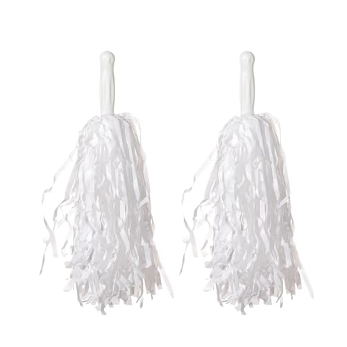 HYFEUOKF Cheerleader Bommel 14 Stück Kunststoff-Cheerleader-Pom-Pom-Mädchen-Cheer-Retanking-Requisiten, Cheerleading-Pompon-Kunststoff-Handblumen for Cheerleader(White,50g) von HYFEUOKF