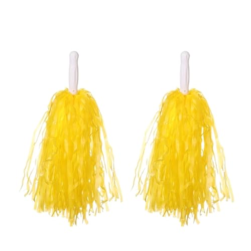 HYFEUOKF Cheerleader Bommel 14 Stück Kunststoff-Cheerleader-Pom-Pom-Mädchen-Cheer-Retanking-Requisiten, Cheerleading-Pompon-Kunststoff-Handblumen for Cheerleader(Yellow,50g) von HYFEUOKF