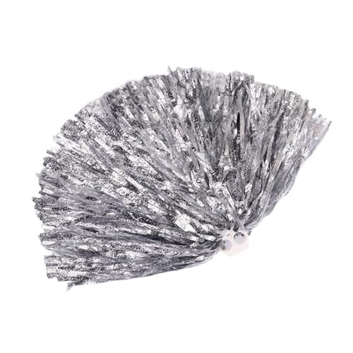 HYFEUOKF Cheerleader Bommel 2 Stück Metallic Streamer Pompons Cheerleading Cheerleader Pompom Cheering Dance for Cheerleader(Silver-01) von HYFEUOKF
