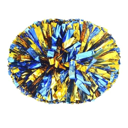 HYFEUOKF Cheerleader Bommel 2 Stück PET Cheerleader Pom Pom Girl Cheering Dance Decorator Cheerleading Pompon Pompons Baton Hhandle for Cheerleader(Blue add Gold,80g) von HYFEUOKF