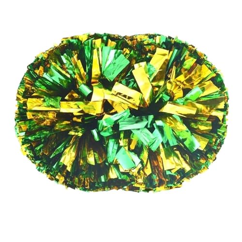 HYFEUOKF Cheerleader Bommel 2 Stück PET Cheerleader Pom Pom Girl Cheering Dance Decorator Cheerleading Pompon Pompons Baton Hhandle for Cheerleader(Green add Gold,100g) von HYFEUOKF