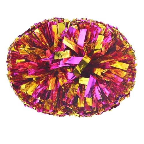 HYFEUOKF Cheerleader Bommel 2 Stück PET Cheerleader Pom Pom Girl Cheering Dance Decorator Cheerleading Pompon Pompons Baton Hhandle for Cheerleader(Hot pink add Gold,80g) von HYFEUOKF