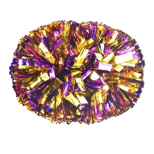 HYFEUOKF Cheerleader Bommel 2 Stück PET Cheerleader Pom Pom Girl Cheering Dance Decorator Cheerleading Pompon Pompons Baton Hhandle for Cheerleader(Purple add Gold,80g) von HYFEUOKF