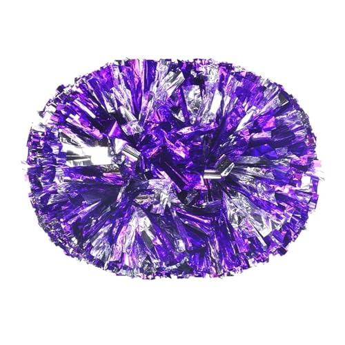 HYFEUOKF Cheerleader Bommel 2 Stück PET Cheerleader Pom Pom Girl Cheering Dance Decorator Cheerleading Pompon Pompons Baton Hhandle for Cheerleader(Purple add Silver,100g) von HYFEUOKF