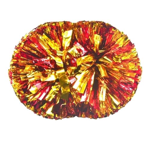 HYFEUOKF Cheerleader Bommel 2 Stück PET Cheerleader Pom Pom Girl Cheering Dance Decorator Cheerleading Pompon Pompons Baton Hhandle for Cheerleader(Red add Gold,100g) von HYFEUOKF