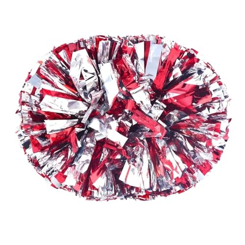 HYFEUOKF Cheerleader Bommel 2 Stück PET Cheerleader Pom Pom Girl Cheering Dance Decorator Cheerleading Pompon Pompons Baton Hhandle for Cheerleader(Red add Silver,60g) von HYFEUOKF