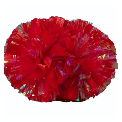 HYFEUOKF Cheerleader Bommel 2PCS Blumenball Cheerleader Pom Poms Blumenballgriff Regenbogen Bunte Tank-Requisiten for Cheerleader(Red) von HYFEUOKF
