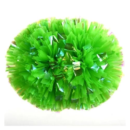 HYFEUOKF Cheerleader Bommel 2PCS Kunststoffgriff Metallic Glanz Streamer Pompons Cheerleading Jubeln Pom Pom Ball Jubeln Dance Decorator Club Sport Versorgung for Cheerleader(Green Handle) von HYFEUOKF