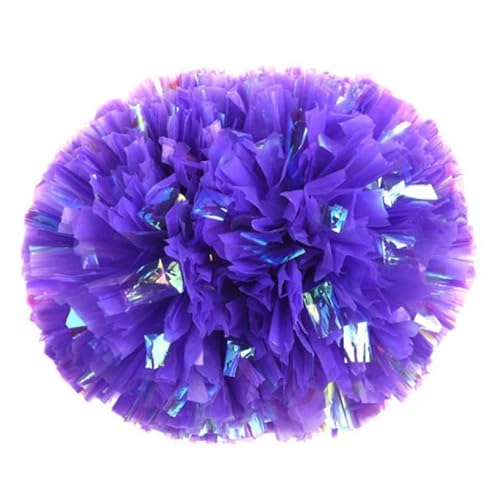 HYFEUOKF Cheerleader Bommel 2PCS Kunststoffgriff Metallic Glanz Streamer Pompons Cheerleading Jubeln Pom Pom Ball Jubeln Dance Decorator Club Sport Versorgung for Cheerleader(Purple Handle) von HYFEUOKF