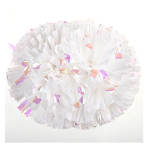 HYFEUOKF Cheerleader Bommel 2PCS Kunststoffgriff Metallic Glanz Streamer Pompons Cheerleading Jubeln Pom Pom Ball Jubeln Dance Decorator Club Sport Versorgung for Cheerleader(White Handle) von HYFEUOKF