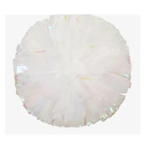 HYFEUOKF Cheerleader Bommel 2PCS Kunststoffgriff Metallic Glanz Streamer Pompons Cheerleading Jubeln Pom Pom Ball Jubeln Dance Decorator Club Sport Versorgung for Cheerleader(White Ring) von HYFEUOKF