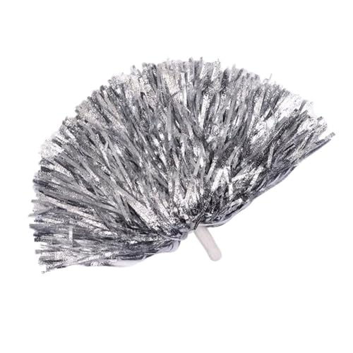 HYFEUOKF Cheerleader Bommel 4 Stück Cheerleading-Pompons for Erwachsene, lichtecht, metallische Streamer-Pompons, Cheerleader-Handblumen, tanzende Mannschaftssportarten for Cheerleader(4pcs Silver1) von HYFEUOKF