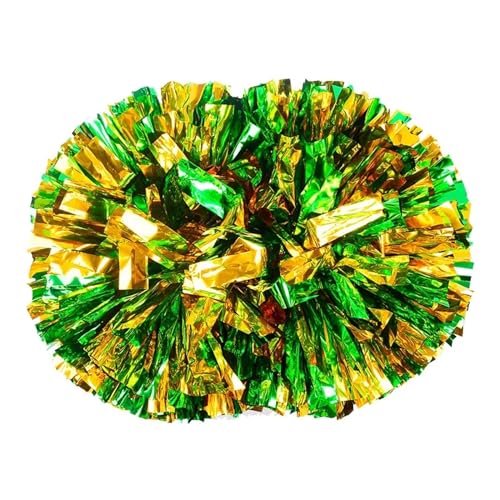 HYFEUOKF Cheerleader Bommel 6 Stück Griffstil Teamsport Pompom Cheerleading Big Match Pom Club Tanz Requisiten Blumenstrauß Spiel Jubeln Dekorateur Blume for Cheerleader(Gold Mixed Green,35CM) von HYFEUOKF