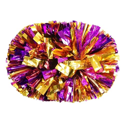 HYFEUOKF Cheerleader Bommel 6 Stück Griffstil Teamsport Pompom Cheerleading Big Match Pom Club Tanz Requisiten Blumenstrauß Spiel Jubeln Dekorateur Blume for Cheerleader(Gold Mixed Purple,30CM) von HYFEUOKF