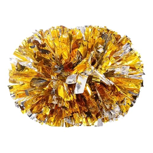 HYFEUOKF Cheerleader Bommel 6 Stück Griffstil Teamsport Pompom Cheerleading Big Match Pom Club Tanz Requisiten Blumenstrauß Spiel Jubeln Dekorateur Blume for Cheerleader(Gold Mixed Silver,38CM) von HYFEUOKF