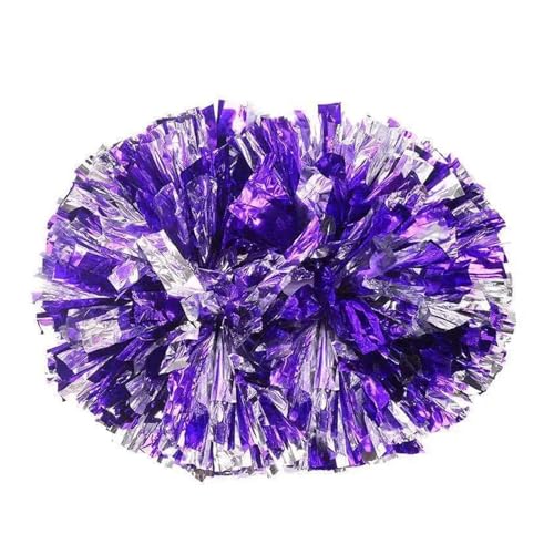 HYFEUOKF Cheerleader Bommel 6 Stück Griffstil Teamsport Pompom Cheerleading Big Match Pom Club Tanz Requisiten Blumenstrauß Spiel Jubeln Dekorateur Blume for Cheerleader(Purple Mixed Silver,30CM) von HYFEUOKF