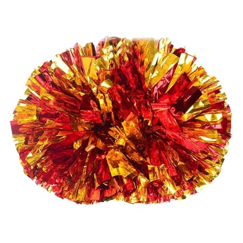 HYFEUOKF Cheerleader Bommel 6 Stück Griffstil Teamsport Pompom Cheerleading Big Match Pom Club Tanz Requisiten Blumenstrauß Spiel Jubeln Dekorateur Blume for Cheerleader(Red Mixed Gold,30CM) von HYFEUOKF