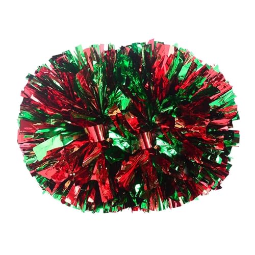 HYFEUOKF Cheerleader Bommel 6 Stück Griffstil Teamsport Pompom Cheerleading Big Match Pom Club Tanz Requisiten Blumenstrauß Spiel Jubeln Dekorateur Blume for Cheerleader(Red Mixed Green,30CM) von HYFEUOKF