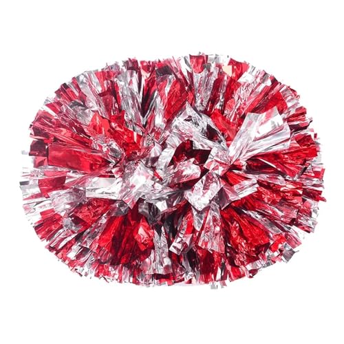 HYFEUOKF Cheerleader Bommel 6 Stück Griffstil Teamsport Pompom Cheerleading Big Match Pom Club Tanz Requisiten Blumenstrauß Spiel Jubeln Dekorateur Blume for Cheerleader(Red Mixed Silver,38CM) von HYFEUOKF