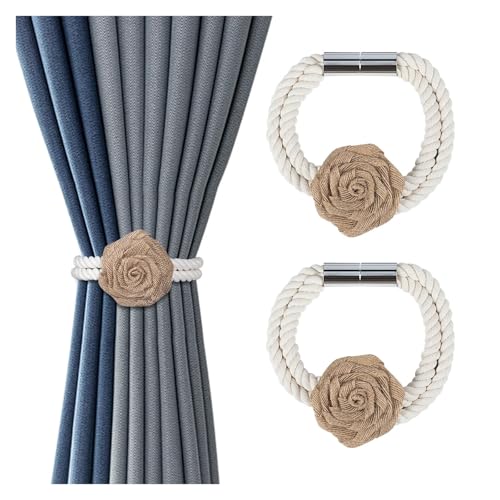HYFEUOKF Vorhang Raffhalter Gedreht 2 Stück Vorhang-Raffhalter mit starken magnetischen dekorativen Vorhängen, Blumenmuster, Raffhalter, Fenster-Vorhang-Zubehör Fur VorhäNge(White) von HYFEUOKF