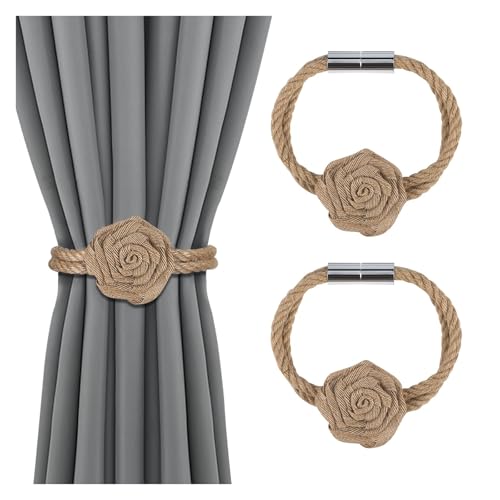 HYFEUOKF Vorhang Raffhalter Gedreht 2 Stück Vorhang-Raffhalter mit starken magnetischen dekorativen Vorhängen, Blumenmuster, Raffhalter, Fenster-Vorhang-Zubehör Fur VorhäNge(Yellow) von HYFEUOKF