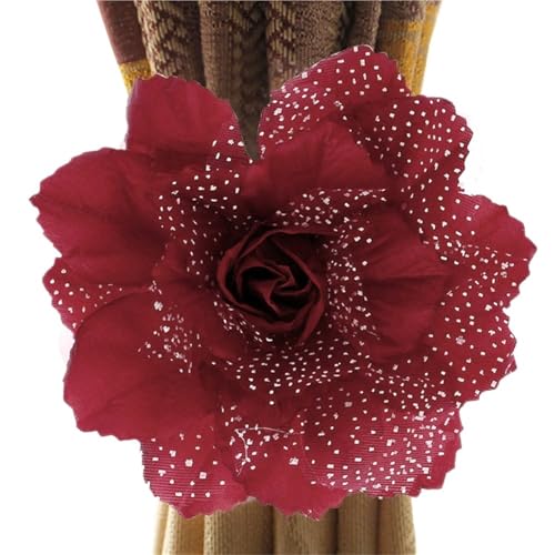 HYFEUOKF Vorhang Raffhalter Gedreht 4 stücke Pfingstrose Blume Fenster Vorhang Riemen Vorhang Clip Vorhang Halter Raffhalter Schnalle Clips Hängen Raffhalter Vorhang Hause Decor Fur VorhäNge(Wine) von HYFEUOKF