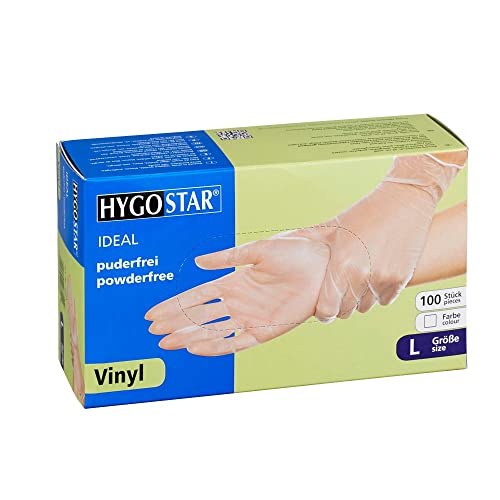 HYGOSTAR® Handschuh IDEAL, Vinyl, puderfrei, Größe: L, weiß, transparent (100 Stück), Sie erhalten 1 Packung á 100 Stück von HYGOSTAR