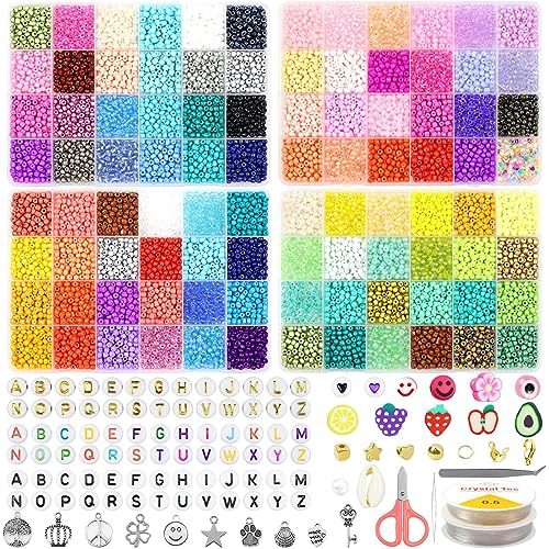HYHJMISTY 12000PCS 4mm Perlen Set, Perlen für Armbänder, Glasperlen zum Auffädeln, Glasperlen Kit mit 300pcs Buchstabenperlen&Böse Augen Perlen, Perlenset für DIY Armband Schmuckherstellung HYHJMISTY 12000PCS 4mm Perlen Set, Perlen für Armbänder, Glasperlen zum Auffädeln, Glasperlen Kit mit 300pcs Buchstabenperlen&Böse Augen Perlen, Perlenset für DIY Armband Schmuckherstellung von HYHJMISTY