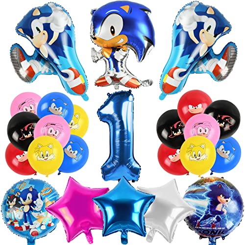 HYITC Sonic Ballon Geburtstag 1, Sonic Geburtstagsdekoration, Sonic Ballon, Geburtstag 1 Jahr Junge, Igel Party 1 Jahr, Igel Luftballons Geburtstag 1, Igel Dekorationszubehör Luftballons Luftballons von HYITC