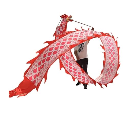 HYKJCSS Drachentanz, Löwe, Tanz, Luftschlangen, Drachentanz, Seide, Löwe, Tanz, Unterhaltungsausrüstung, Outdoor-Drache, Fitnessband, perfekt lebensecht, chinesisches Neujahr (Rosso, 8 m) von HYKJCSS