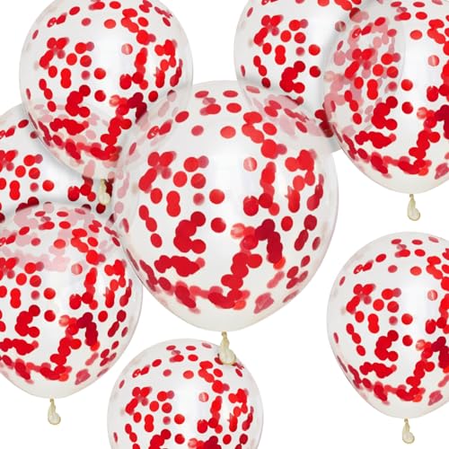 Rote Konfetti-Luftballons, 50 Stück, 30,5 cm, starke dicke Ballons für Geburtstag, Kinderparty, Hochzeiten, Babypartys, Veranstaltungen, Dekorationen, Zubehör (rote Konfetti-Ballons) von HYKJNBW