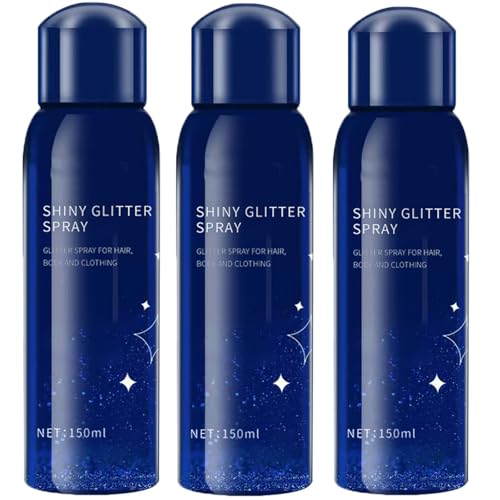 Langlebiger glänzender Körperglitterspray, vorübergehendes glänzendes Haarspray für Gesicht, Haare, Kleidung, schnell trocknendem Schimmer, Silber-Highlight-Pulver für Festival, Party (3Pcs) von HYPYXUS