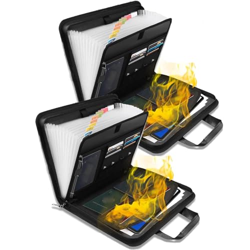 RushClick -Dateiordner, große Kapazität A4 FireProof -Dateien Ordner mit Handle, Erweiterung des Dateiorganisators 13 Taschen, wasserdicht faltbarer Akkordeon -Dokumentspeicherbeutel (2Pcs) von HYPYXUS