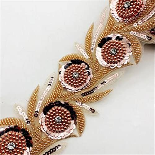 Applikationen, DIY-Nähzubehör, 1 Yard Strass Kristall Pailletten Blume Applique Perlen Band for Hochzeit Kleid Multicolor(Champagne) von HYQOUKLR