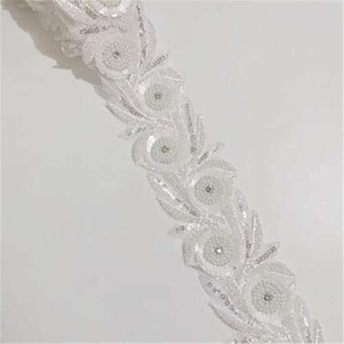 Applikationen, DIY-Nähzubehör, 1 Yard Strass Kristall Pailletten Blume Applique Perlen Band for Hochzeit Kleid Multicolor(White) von HYQOUKLR