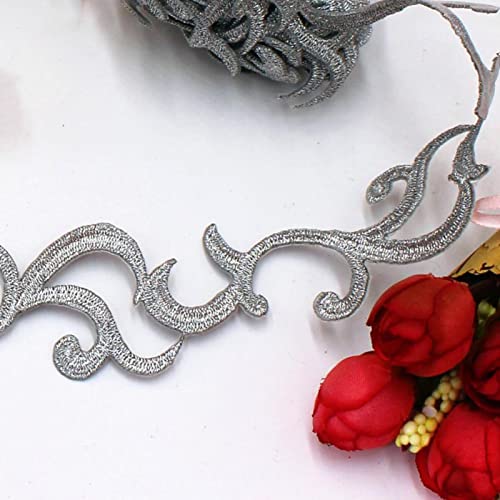 Applikationen, DIY-Nähzubehör, Bestickte Spitzenbänder, Gold/Silber, 1,5 m, for Basteln, DIY(Silver,6 Yards) von HYQOUKLR