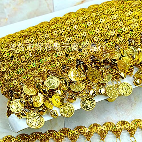 Applikationen, DIY-Nähzubehör, Pailletten-Klöppelspitze, Fransenbesatz, mehrfarbig, 4 cm, 2,7 m(Gold) von HYQOUKLR