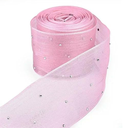 Chiffonband, Hochzeitsband, 4 cm Blase Plissee Band Diamant Mesh Organza Band Multicolor(Bean paste color) von HYQOUKLR