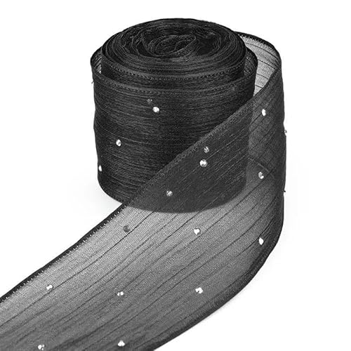 Chiffonband, Hochzeitsband, 4 cm Blase Plissee Band Diamant Mesh Organza Band Multicolor(Black) von HYQOUKLR