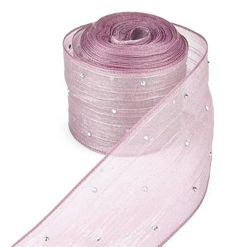 Chiffonband, Hochzeitsband, 4 cm Blase Plissee Band Diamant Mesh Organza Band Multicolor(Pink) von HYQOUKLR